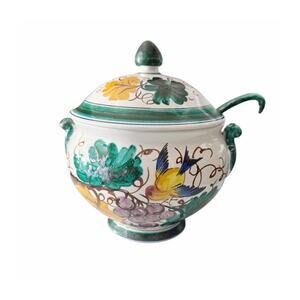 Fratelli Fanciullacci Italy Hand Painted Soup Tureen Ladle and Lid